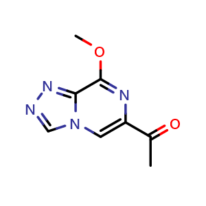 Chemical structure of 1-(8-methoxy-[1,2,4]triazolo[4,3-a]pyrazin-6-yl)ethan-1-one , CAS 2748453-32-7, AChemBlock V153023