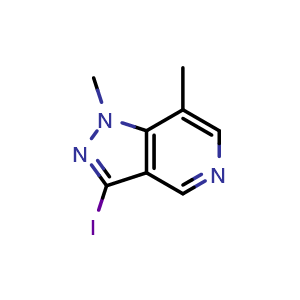 Chemical structure of 3-iodo-1,7-dimethyl-1H-pyrazolo[4,3-c]pyridine , CAS 2740622-96-0, AChemBlock V153030