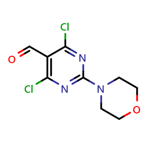Chemical structure of 4,6-dichloro-2-morpholinopyrimidine-5-carbaldehyde , CAS 1282537-80-7, AChemBlock V153042