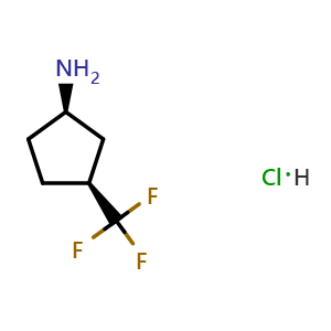 Chemical structure of cis-3-(trifluoromethyl)cyclopentanamine hydrochloride , CAS 2095396-41-9, AChemBlock V153105
