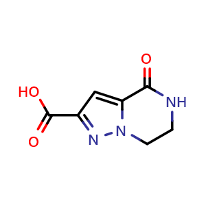 Chemical structure of 4-Oxo-4,5,6,7-tetrahydro-pyrazolo[1,5-a]pyrazine-2-carboxylic acid , CAS 1029721-02-5, AChemBlock V153144