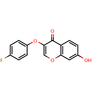 Chemical structure of 3-(4-fluorophenoxy)-7-hydroxy-4h-1-benzopyran-4-on , CAS 124330-34-3, AChemBlock V153148