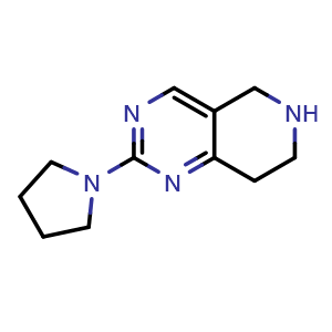 Chemical structure of 2-Pyrrolidin-1-yl-5,6,7,8-tetrahydro-pyrido[4,3-d]pyrimidine , CAS 1260982-43-1, AChemBlock V153149