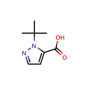 Chemical structure of 1-tert-butyl-1H-pyrazole-5-carboxylic acid , CAS 1503816-02-1, AChemBlock V153150