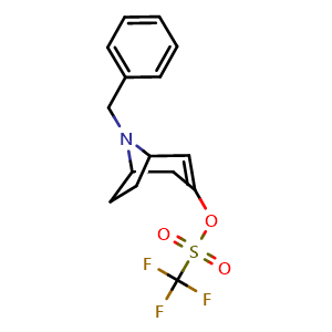 Chemical structure of 8-Benzyl-3-(trifluoromethylsulfonyloxy)-8-azabicyclo[3.2.1]octene , CAS 949902-02-7, AChemBlock V153159