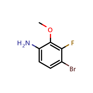 Chemical structure of 4-Bromo-3-fluoro-2-methoxy-phenylamine , CAS 1137869-95-4, AChemBlock V153164