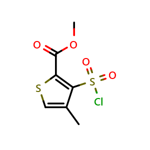 Chemical structure of 2-Thiophenecarboxylic acid, 3-(chlorosulfonyl)-4-methyl-, methyl ester , CAS 190375-00-9, AChemBlock V153171