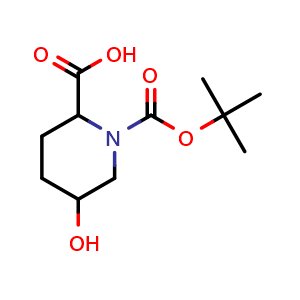 Chemical structure of 1-(tert-butoxycarbonyl)-5-hydroxypiperidine-2-carboxylic acid , CAS 131950-00-0, AChemBlock V153204