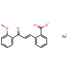 Chemical structure of sodium 2-[(1E)-3-(2-methoxyphenyl)-3-oxoprop-1-en-1-yl]benzoate , CAS 2470242-33-0, AChemBlock V153249