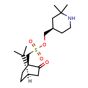 Chemical structure of [(1S,4R)-7,7-dimethyl-2-oxo-norbornan-1-yl]methanesulfonic acid [(4R)-2,2-dimethyl-4-piperidyl]methanol , AChemBlock V153346