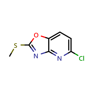 Chemical structure of 5-chloro-2-methylsulfanyl-oxazolo[4,5-b]pyridine , CAS 1783370-92-2, AChemBlock V153355