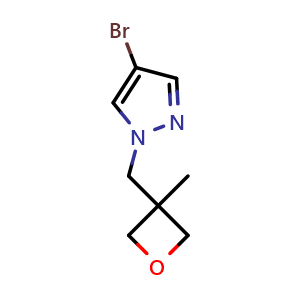 Chemical structure of 4-bromo-1-[(3-methyloxetan-3-yl)methyl]pyrazole , CAS 1258452-60-6, AChemBlock V153356