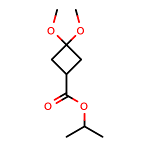 Chemical structure of isopropyl 3,3-dimethoxycyclobutanecarboxylate , CAS 2920389-86-0, AChemBlock V153358