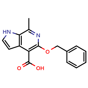 Chemical structure of 5-benzyloxy-7-methyl-1H-pyrrolo[2,3-c]pyridine-4-carboxylic acid , CAS 2702153-65-7, AChemBlock V153367