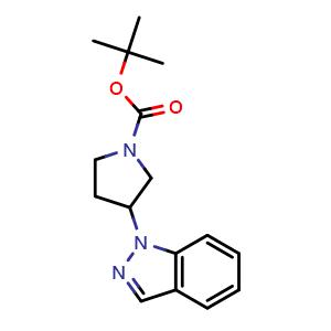 Chemical structure of tert-butyl 3-indazol-1-ylpyrrolidine-1-carboxylate , CAS 2702457-70-1, AChemBlock V153371