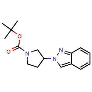 Chemical structure of tert-butyl 3-indazol-2-ylpyrrolidine-1-carboxylate , CAS 2708282-40-8, AChemBlock V153372