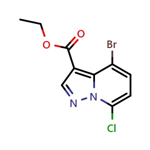 Chemical structure of ethyl 4-bromo-7-chloro-pyrazolo[1,5-a]pyridine-3-carboxylate , CAS 2740830-47-9, AChemBlock V153375