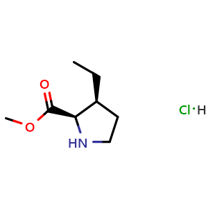 Chemical structure of methyl (2R,3S)-3-ethylpyrrolidine-2-carboxylate hydrochloride , CAS 2757731-99-8, AChemBlock V153386