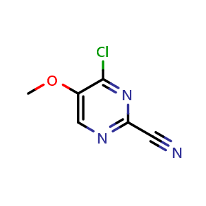 Chemical structure of 4-chloro-5-methoxy-pyrimidine-2-carbonitrile , CAS 1269626-44-9, AChemBlock V153395