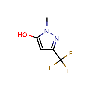Chemical structure of 2-methyl-5-(trifluoromethyl)pyrazol-3-ol , CAS 122431-37-2, AChemBlock V153414