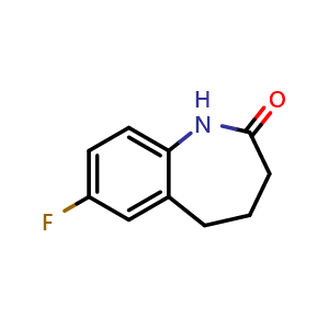 Chemical structure of 7-fluoro-1,3,4,5-tetrahydro-1-benzazepin-2-one , CAS 53842-01-6, AChemBlock V153427