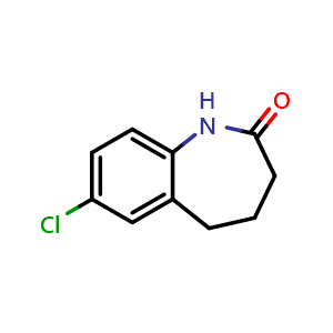 Chemical structure of 7-chloro-1,3,4,5-tetrahydro-1-benzazepin-2-one , CAS 22344-77-0, AChemBlock V153428