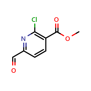 Chemical structure of methyl 2-chloro-6-formyl-pyridine-3-carboxylate , CAS 1263286-09-4, AChemBlock V153446