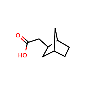 Chemical structure of 2-norbornan-2-ylacetic acid , CAS 1007-01-8, AChemBlock V153450