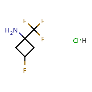 Chemical structure of 3-fluoro-1-(trifluoromethyl)cyclobutanamine hydrochloride , CAS 2639423-41-7, AChemBlock V153479
