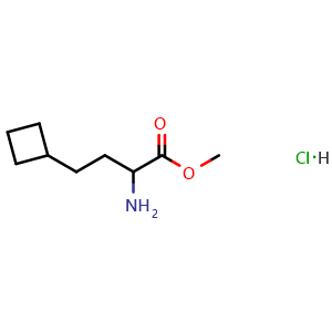 Chemical structure of methyl 2-amino-4-cyclobutyl-butanoate hydrochloride , CAS 2920389-32-6, AChemBlock V153482