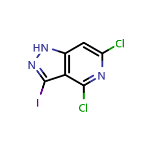 Chemical structure of 4,6-dichloro-3-iodo-1H-pyrazolo[4,3-c]pyridine , CAS 1658467-36-7, AChemBlock V153487
