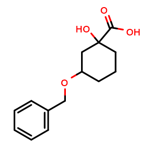 Chemical structure of 3-benzyloxy-1-hydroxy-cyclohexanecarboxylic acid , CAS 2920389-34-8, AChemBlock V153533