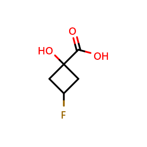 Chemical structure of 3-fluoro-1-hydroxy-cyclobutanecarboxylic acid , CAS 2920401-01-8, AChemBlock V153535