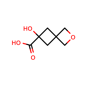 Chemical structure of 6-hydroxy-2-oxaspiro[3.3]heptane-6-carboxylic acid , CAS 2920399-39-7, AChemBlock V153536