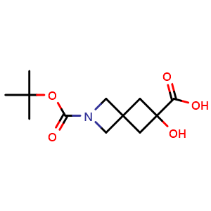 Chemical structure of 2-tert-butoxycarbonyl-6-hydroxy-2-azaspiro[3.3]heptane-6-carboxylic acid , CAS 2920390-32-3, AChemBlock V153537