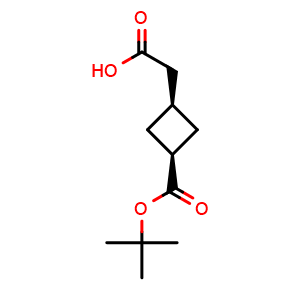 Chemical structure of cis-2-(3-tert-butoxycarbonylcyclobutyl)acetic acid , CAS 2920414-87-3, AChemBlock V153541