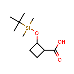 Chemical structure of 2-[tert-butyl(dimethyl)silyl]oxycyclobutanecarboxylic acid , CAS 2920423-75-0, AChemBlock V153545