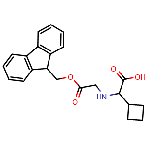 Chemical structure of 2-cyclobutyl-2-[[2-(9H-fluoren-9-ylmethoxy)-2-oxo-ethyl]amino]acetic acid , CAS 1701783-01-8, AChemBlock V153551