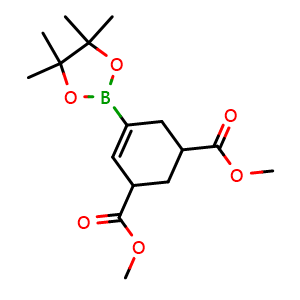 Chemical structure of dimethyl 5-(4,4,5,5-tetramethyl-1,3,2-dioxaborolan-2-yl)cyclohex-4-ene-1,3-dicarboxylate , AChemBlock V153563