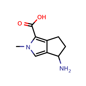 Chemical structure of 6-amino-2-methyl-5,6-dihydro-4H-cyclopenta[c]pyrrole-3-carboxylic acid , CAS 2920399-40-0, AChemBlock V153580