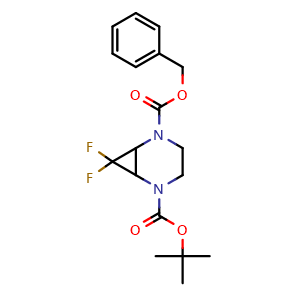 Chemical structure of O2-benzyl O5-tert-butyl 7,7-difluoro-2,5-diazabicyclo[4.1.0]heptane-2,5-dicarboxylate , CAS 2920415-60-5, AChemBlock V153597