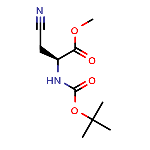 Chemical structure of methyl (2S)-2-(tert-butoxycarbonylamino)-3-cyano-propanoate , CAS 147091-70-1, AChemBlock V153601