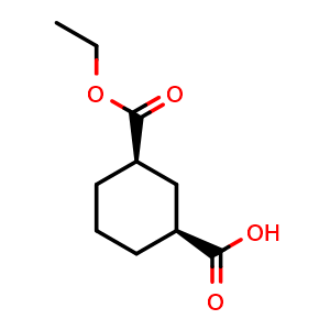 Chemical structure of (1S,3R)-3-ethoxycarbonylcyclohexanecarboxylic acid , CAS 227783-08-6, AChemBlock V153611