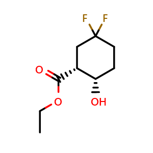 Chemical structure of ethyl (1R,2S)-5,5-difluoro-2-hydroxy-cyclohexanecarboxylate , CAS 2940876-01-5, AChemBlock V153623