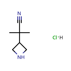Chemical structure of 2-(azetidin-3-yl)-2-methyl-propanenitrile hydrochloride , CAS 2551118-14-8, AChemBlock V153650