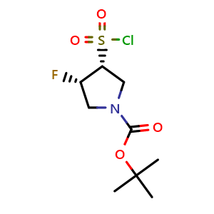 Chemical structure of tert-butyl (3R,4S)-3-chlorosulfonyl-4-fluoro-pyrrolidine-1-carboxylate , CAS 2920179-43-5, AChemBlock V153653