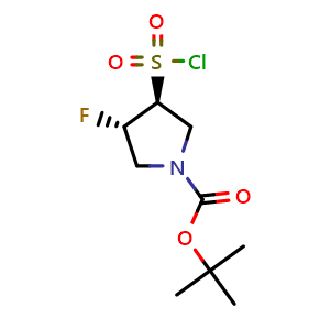 Chemical structure of tert-butyl (3S,4S)-3-chlorosulfonyl-4-fluoro-pyrrolidine-1-carboxylate , CAS 2920217-84-9, AChemBlock V153654