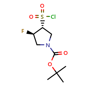 Chemical structure of tert-butyl (3R,4R)-3-chlorosulfonyl-4-fluoro-pyrrolidine-1-carboxylate , CAS 2920240-15-7, AChemBlock V153655