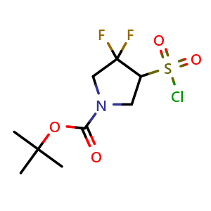Chemical structure of tert-butyl 4-chlorosulfonyl-3,3-difluoro-pyrrolidine-1-carboxylate , CAS 2920424-11-7, AChemBlock V153656