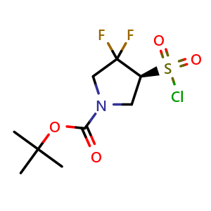 Chemical structure of tert-butyl (4S)-4-chlorosulfonyl-3,3-difluoro-pyrrolidine-1-carboxylate , CAS 2920178-88-5, AChemBlock V153657